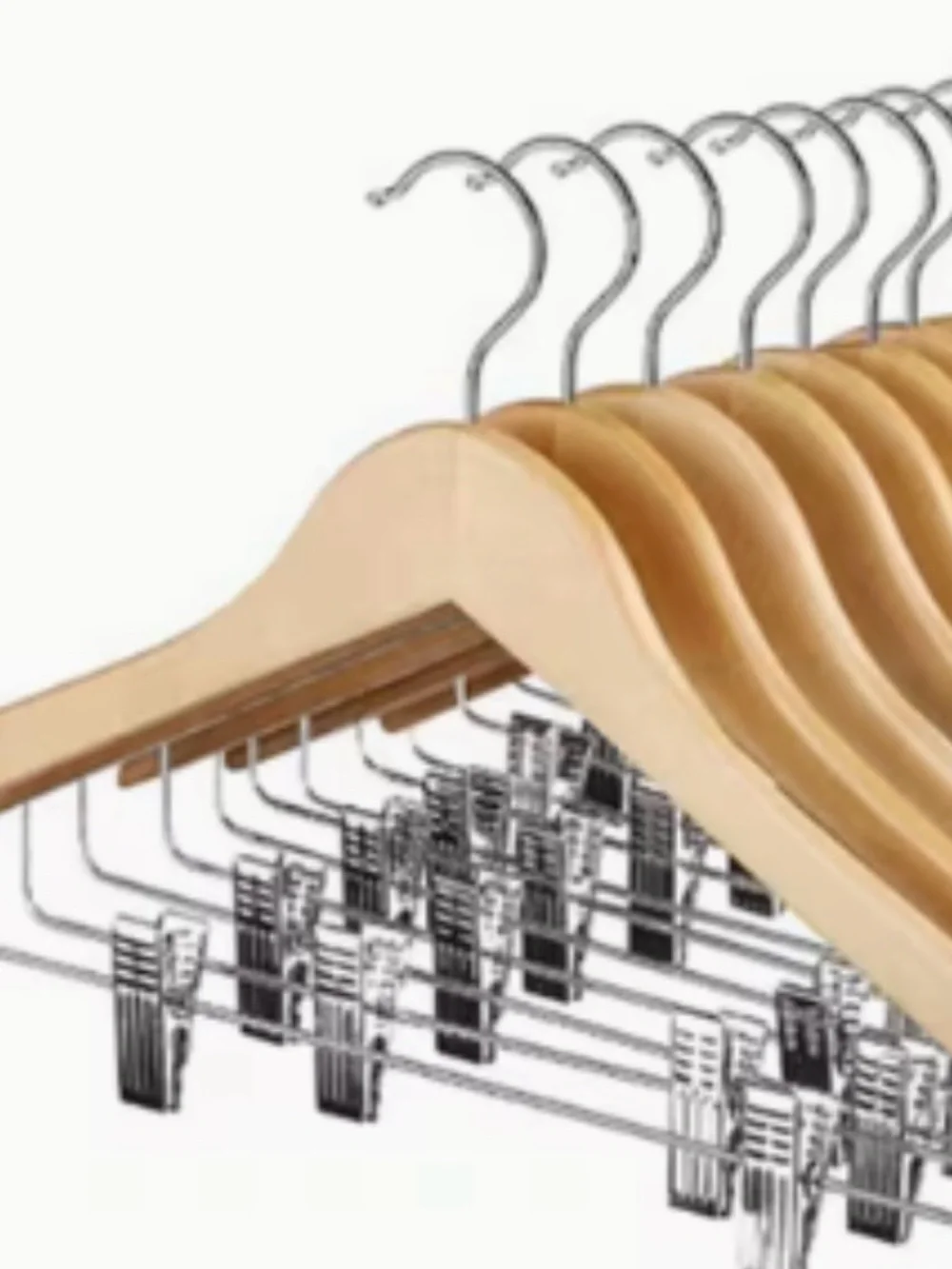 Wooden Clip Hangers - Natural Wood Finish for Pants & Skirts set of 10